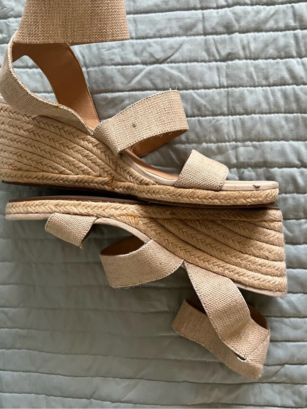 Lucky Brand Beige Canvas Espadrille Wedge Sandals